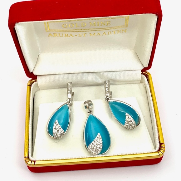 OUTSTANDING JEWELRY SET 925 ST SILVER & CATS EYE - Picture 2 of 5